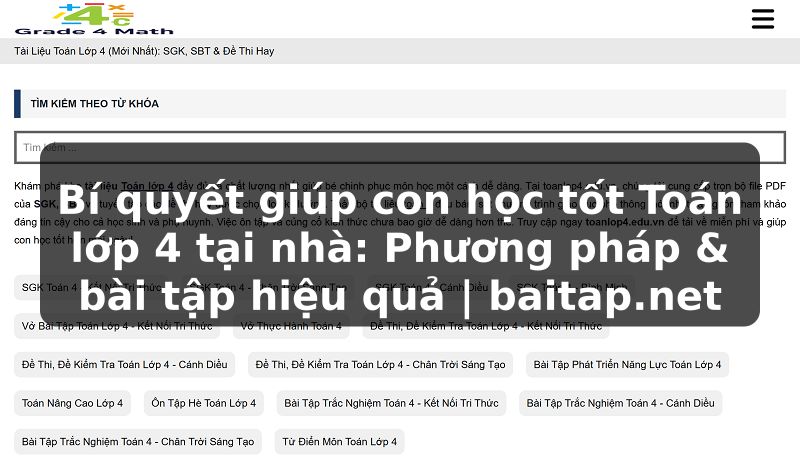 Bí quyết giúp con học tốt Toán lớp 4 tại nhà: Phương pháp & bài tập hiệu quả | baitap.net
