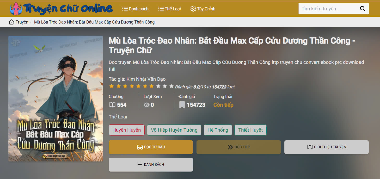 Đọc truyện Mù Lòa Tróc Đao Nhân: Bắt Đầu Max Cấp Cửu Dương Thần Công online miễn phí
