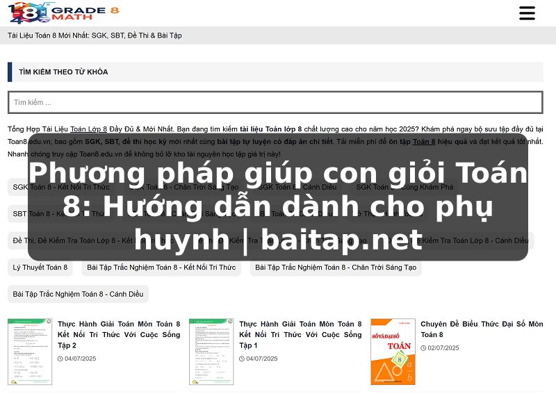 Phương pháp giúp con giỏi Toán 8: Hướng dẫn dành cho phụ huynh | baitap.net