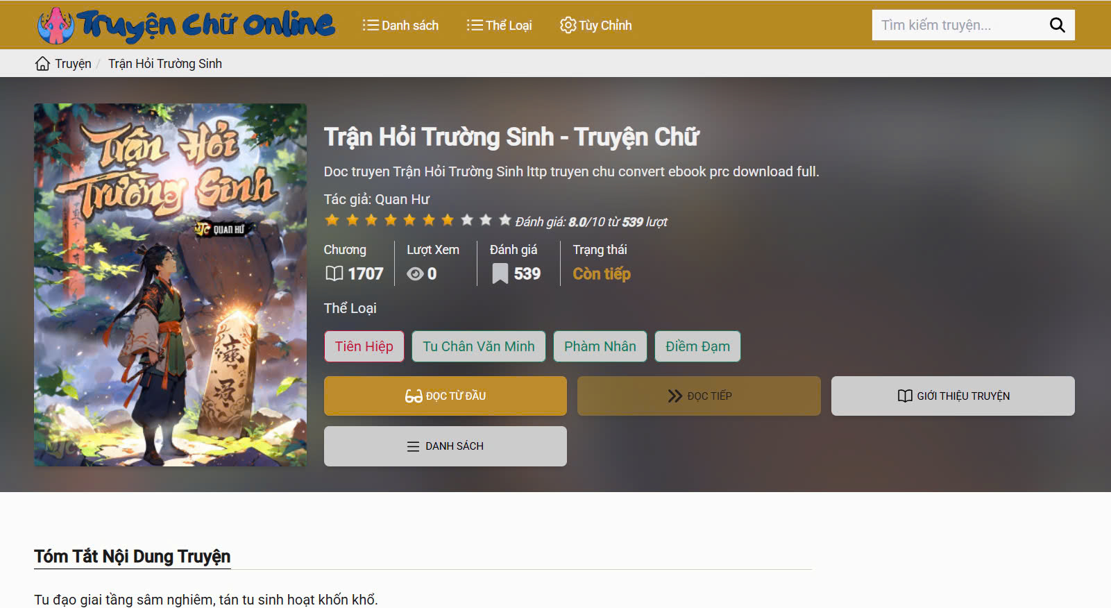 Truyện Trận Hỏi Trường Sinh: Đọc Ngay Siêu Phẩm Tiên Hiệp Điềm Đạm Trên Web Truyện Chữ Hay